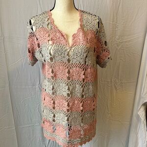 Free People Pink and Grey Crochet Blouse